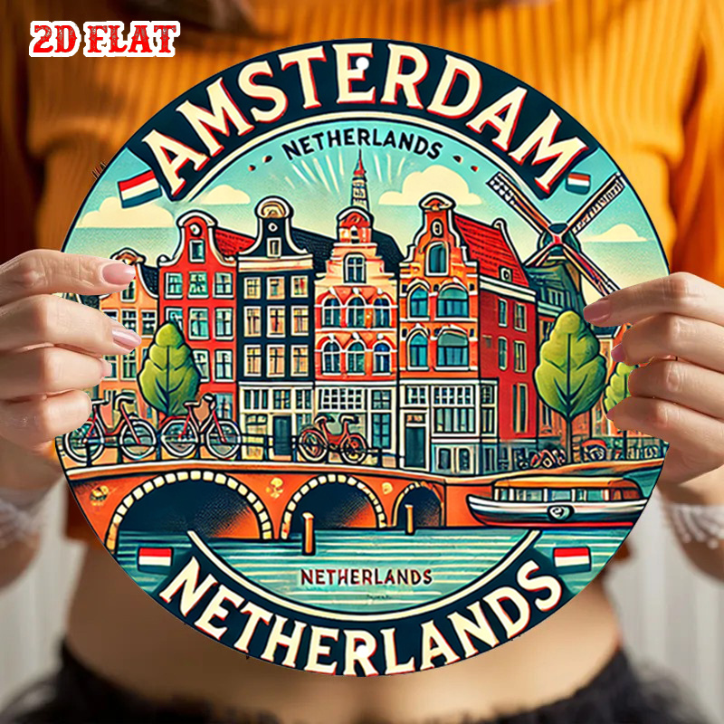 Home Decor Netherlands - Seni Dinding Logam Bulat Bertema Belanda