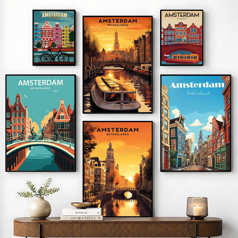 Home Decor Netherlands - Poster Amsterdam, Belanda, Stiker Sempurna, Dapat