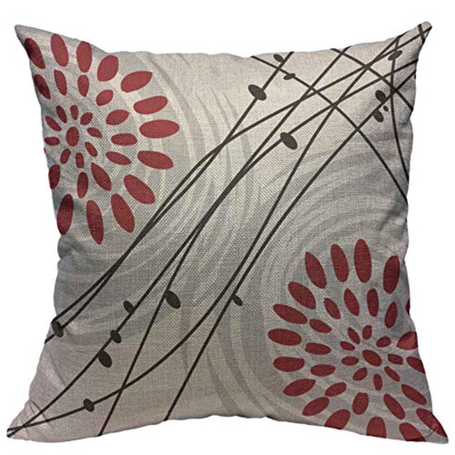 Decorative Throw Pillow - Sarung Bantal Hitam Desain Bunga Merah