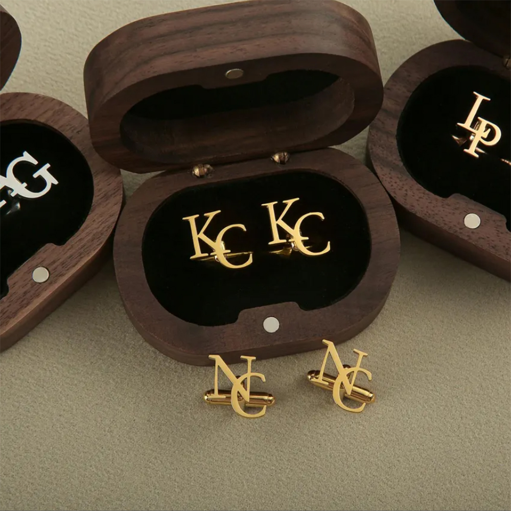 Wooden Letter Sign - Kancing Manset Kombinasi Huruf Pertama yang