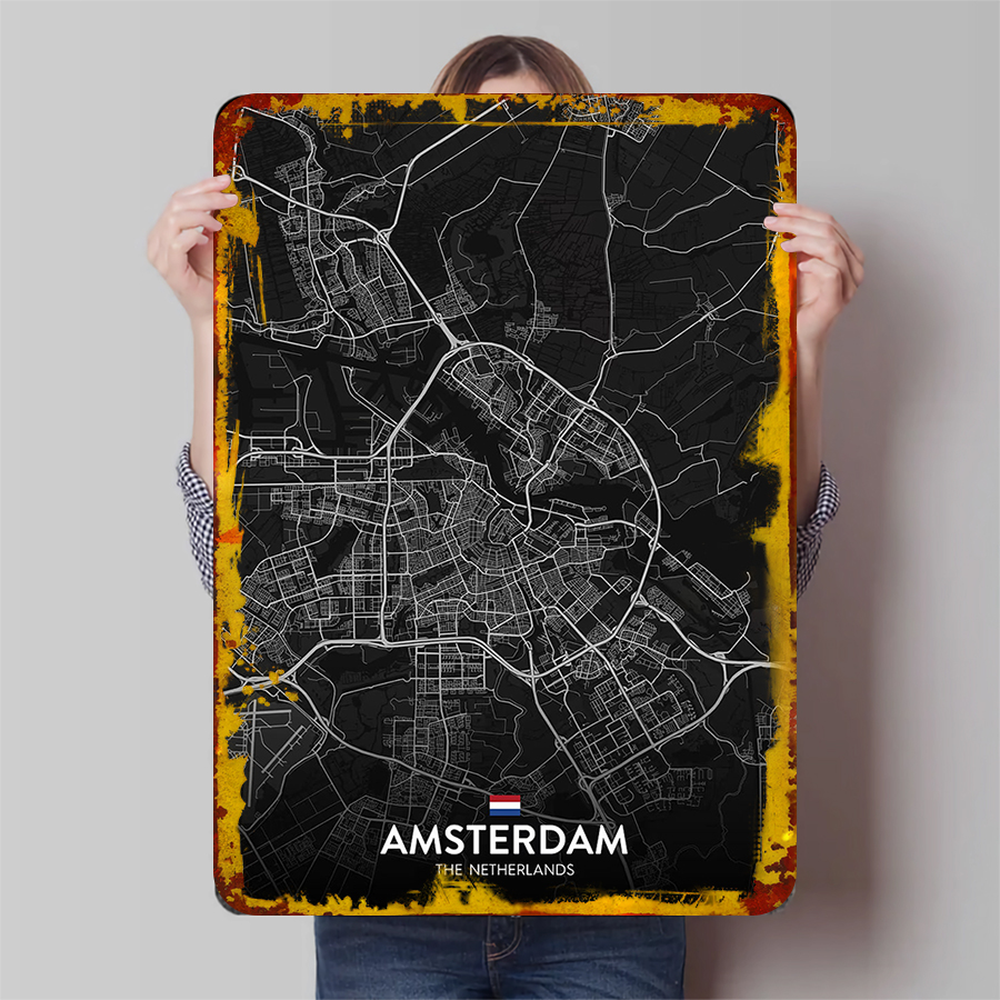 Lukisan Logam Besi Peta Kota A - Home Decor Netherlands ulasan dan harga