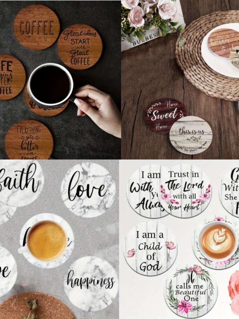 6 Buah Tatakan Gelas Kayu Luki - Wooden Letter Sign ulasan dan harga